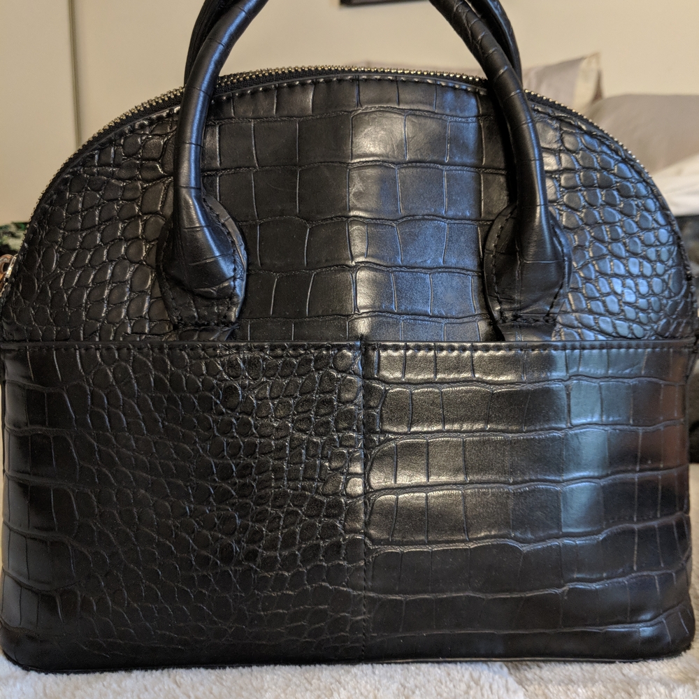 Zara Black Croc-Embossed Satchel